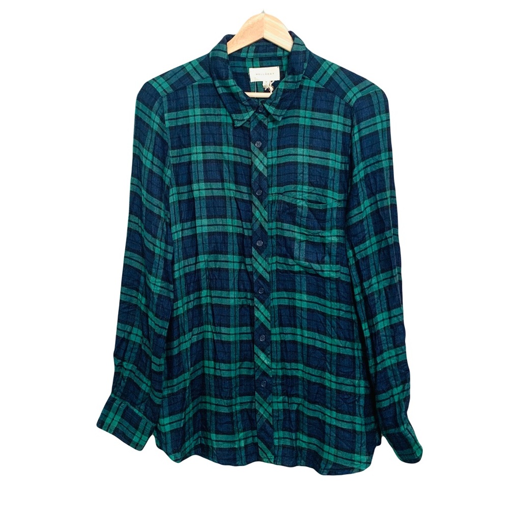 Flannel Shirt Grunge Green Plaid Button Down Medium Mello Day Skater Gorpcore